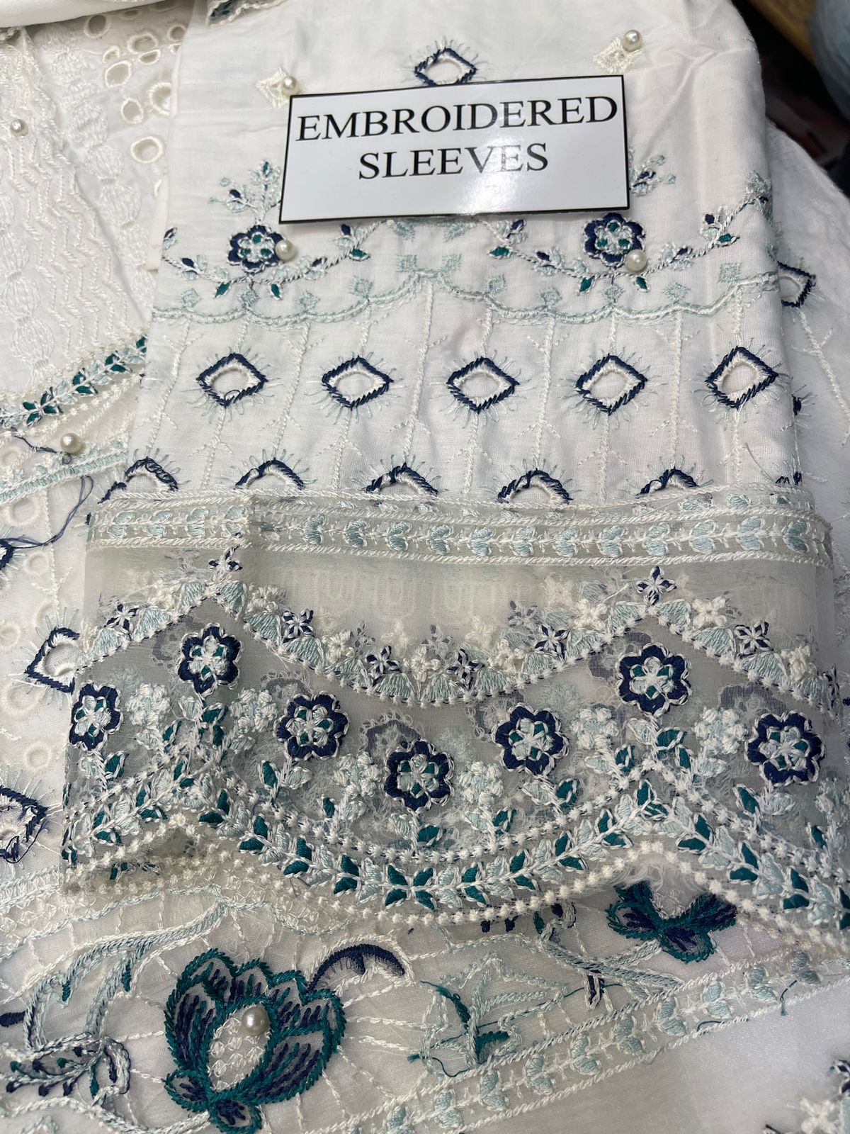 ANAYA CHIKENKARI WHITE ICE EDITION |3PC UNSTICHED