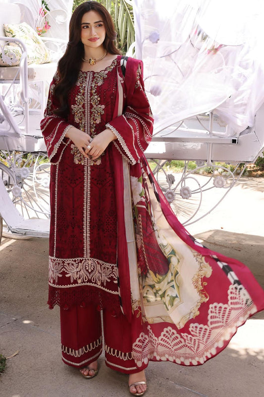 ELAF ROYAL MEHROON CHIKENKARI  |3PC UNSTICHED