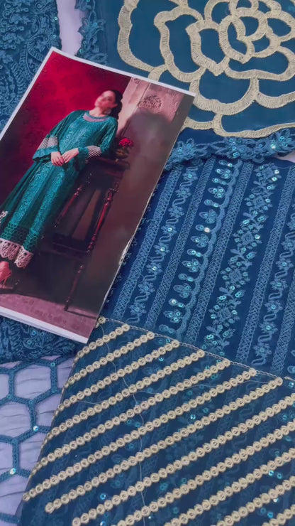 AZURE BLUE DOBLE NECK | 3PIECE UNSTICHED