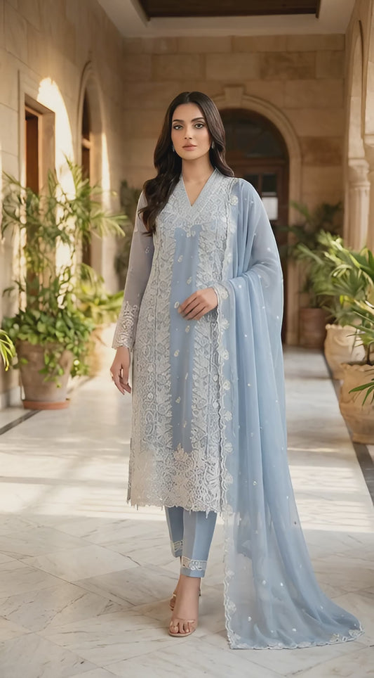 Aneela | Lawn  With Chiffon Duppta | 3 Pec Unstiched