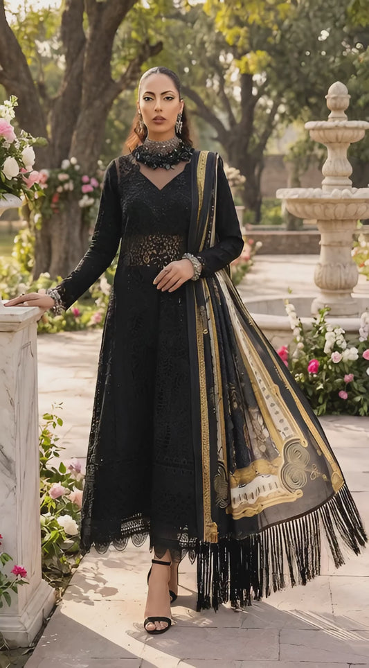 BIN ILYAS | BLACK LUXURY CHIKENKARI | Unstiched 3 piece
