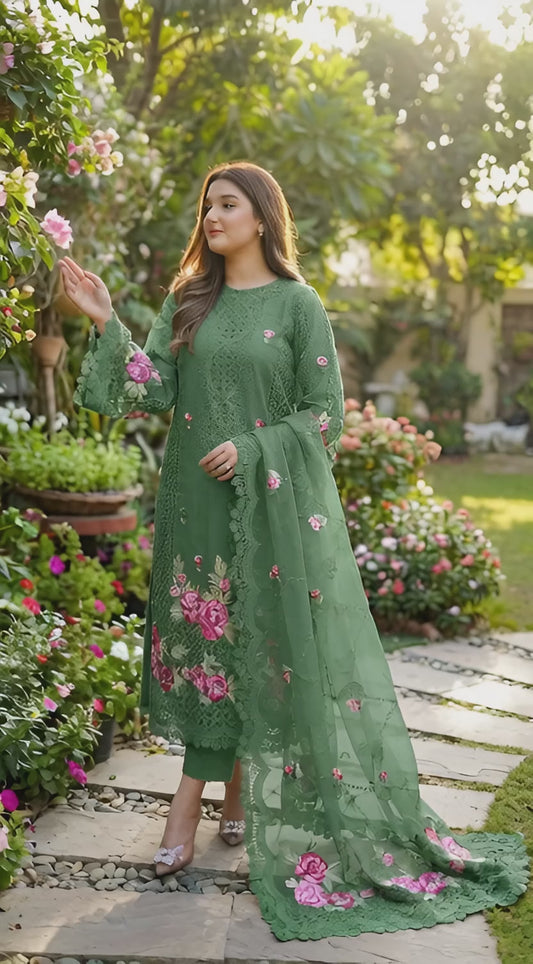 Aneela Premium  Embroidered Chikenkari Dress