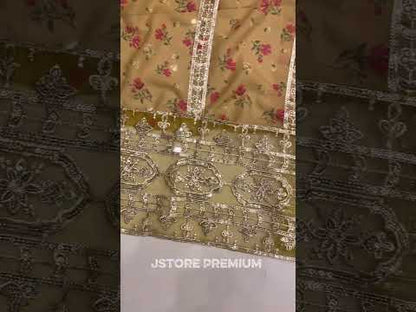 FRASHA| YELLOW DIGITAL CHIFFON MAXI |3Pec UNstiched