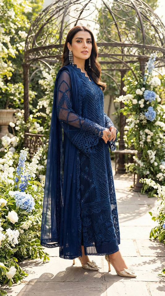 Azure | Chiffon Emroided Dress 3pec Unstiched