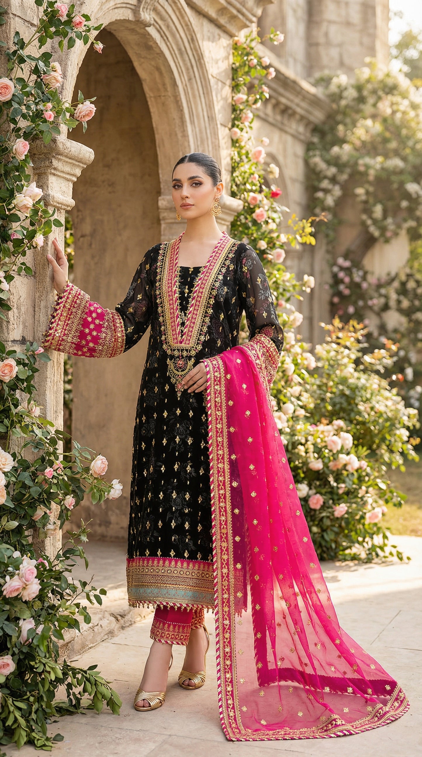 Barooq | Zarmin Black Chiffon Emroided Dress