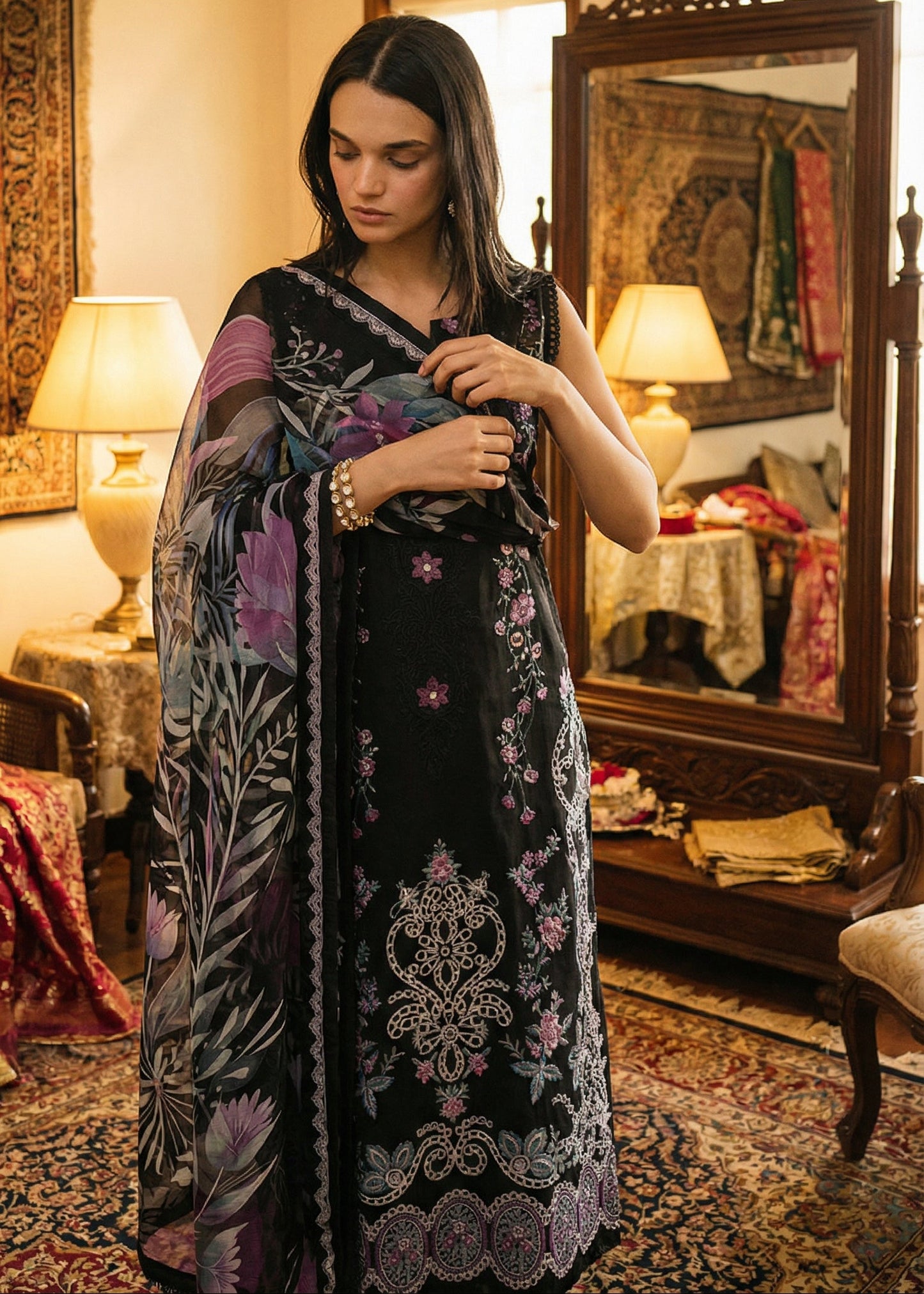 Mushq | Chikenkari With Silk Dupatta | 3pec Unstiched