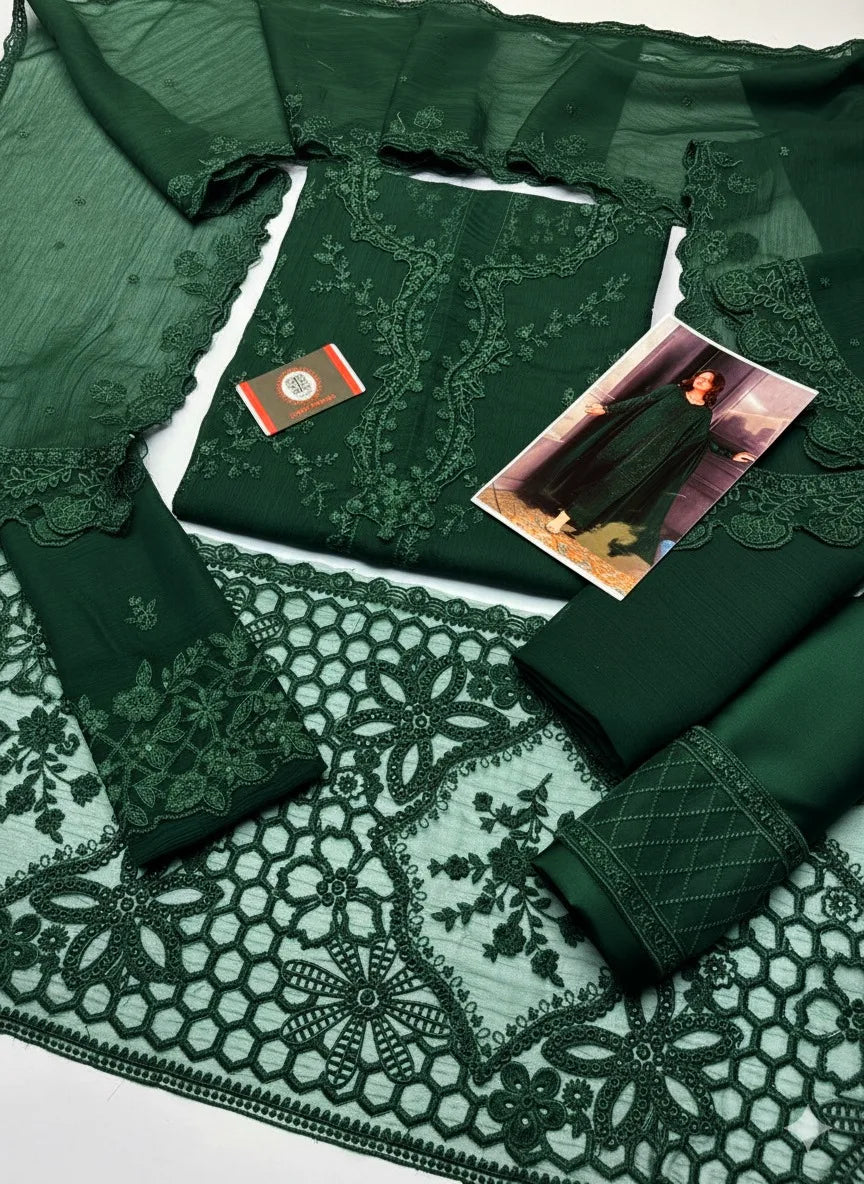 Azure | Green Chiffon Emroided Dress 3piece Phase Unstiched