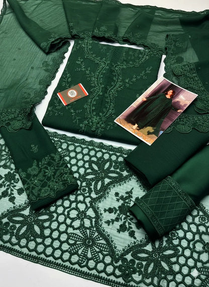 Azure | Green Chiffon Emroided Dress 3piece Phase Unstiched