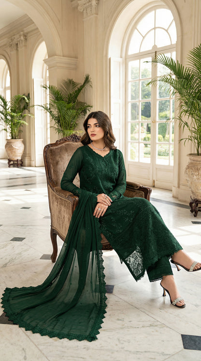 Azure | Green Chiffon Emroided Dress 3piece Phase Unstiched