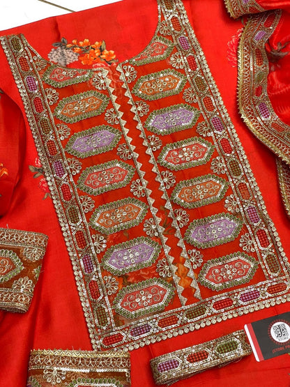 Aneela’s Luxury Silk Dress | 3pc Unstitched (Orange)