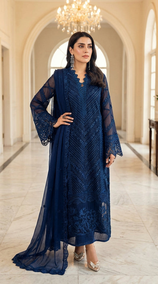 Azure | Chiffon Emroided Dress 3pec Unstiched