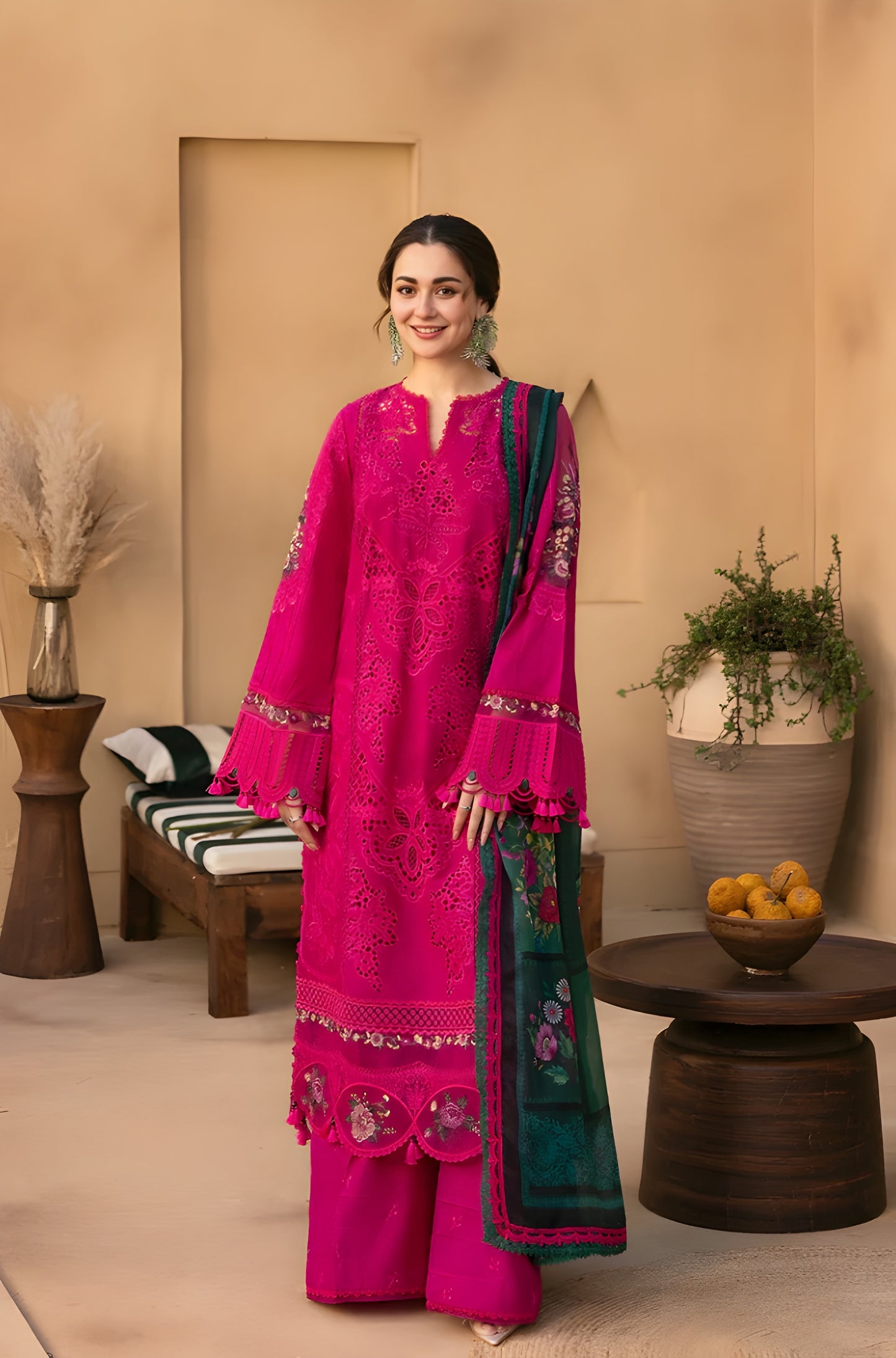 Saira Rizwan | Luxury Chikenkari Lawn Printed Silk Dupatta  | 3piece Unstiched