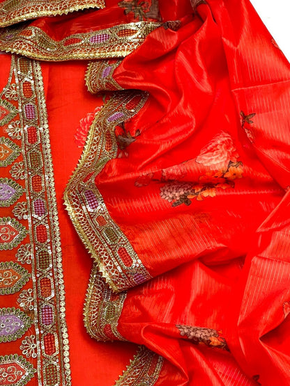 Aneela’s Luxury Silk Dress | 3pc Unstitched (Orange)