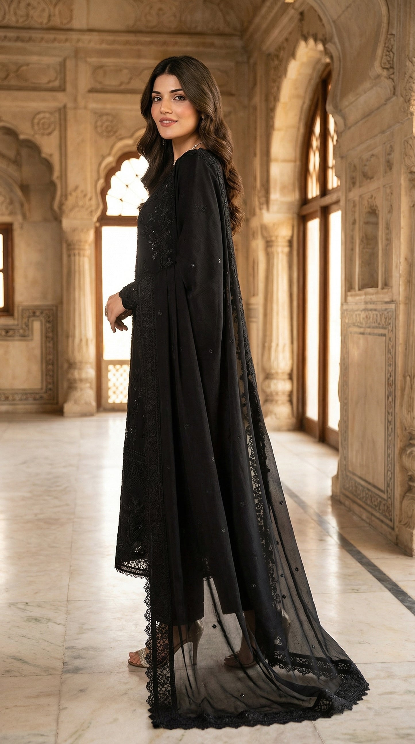 Azure | Black Chiffon Emroided Dress 3pec Phase Unstiched