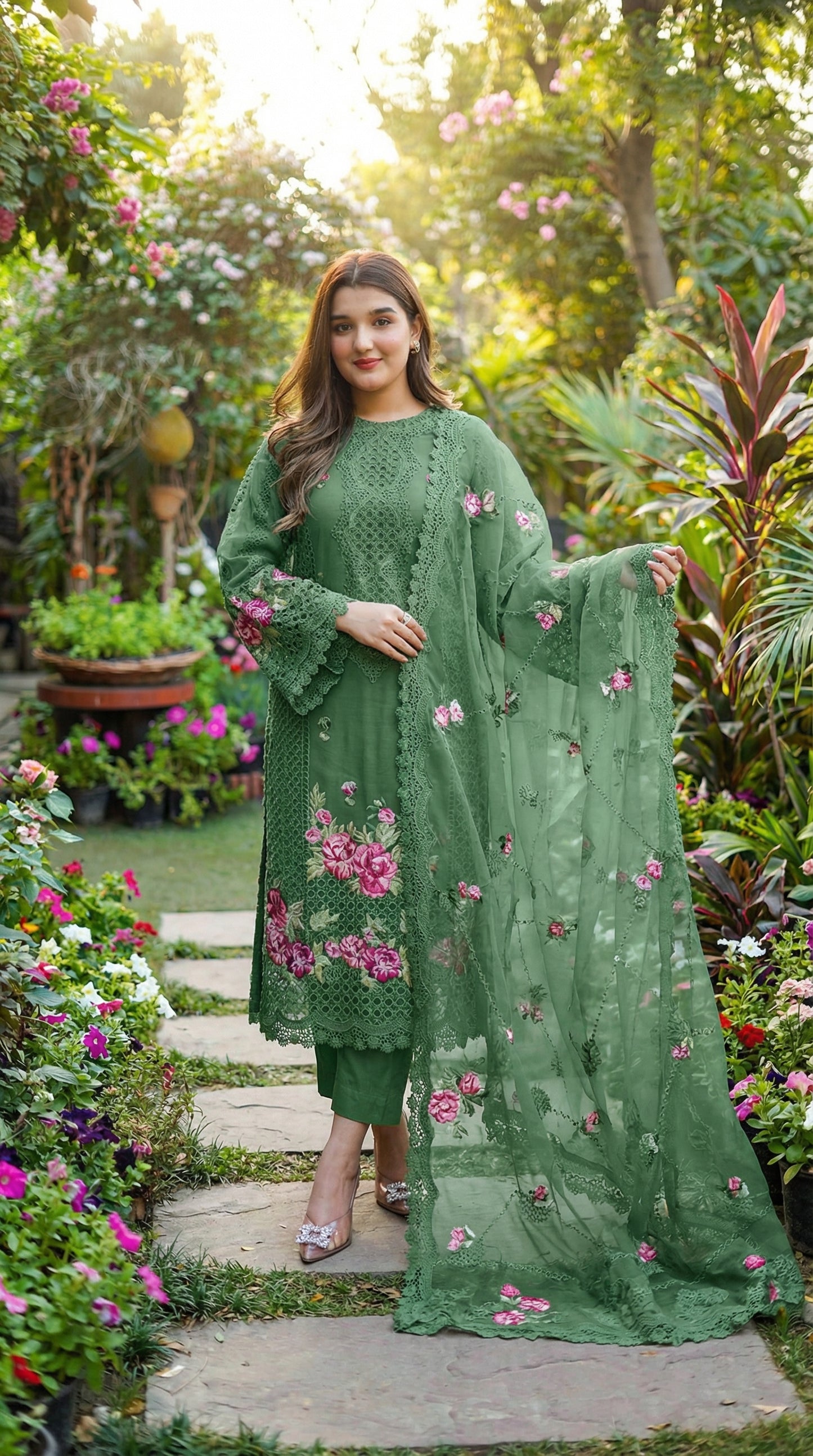 Aneela Premium  Embroidered Chikenkari Dress