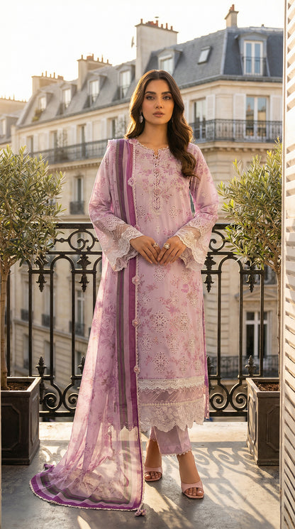 MOTIFS LAWN WITH CHIFFON DUPATTA |3PEC UNSTICHED