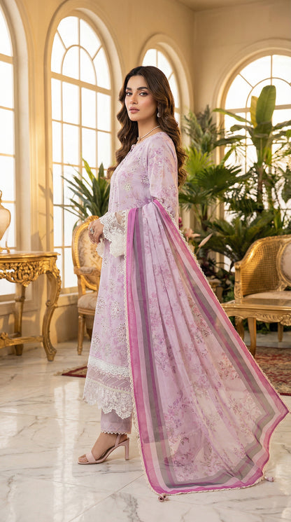 MOTIFS LAWN WITH CHIFFON DUPATTA |3PEC UNSTICHED